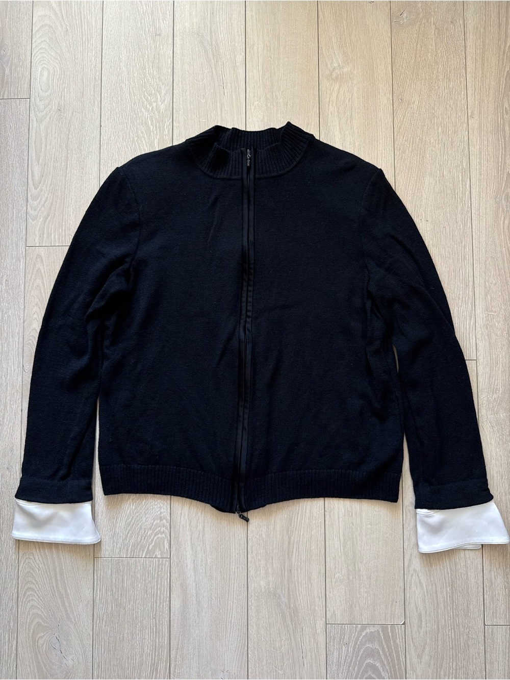 Y2K St. John White Shirt Cuffed Full Zip Lightweight Sweater Women’s Size L